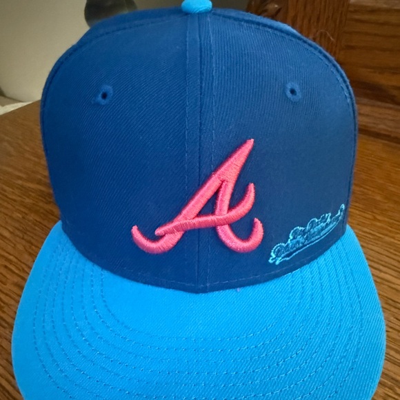 New Era Navy and Sky Blue Cap with Pink Logo - Picture 1 of 6